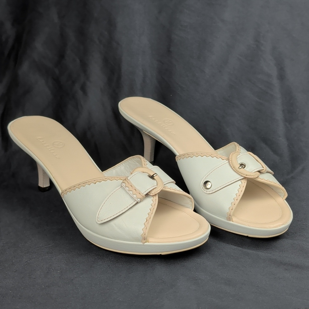 Cole Haan Camden White and Beige Buckle leather Mules/Slides/Heels 8.5